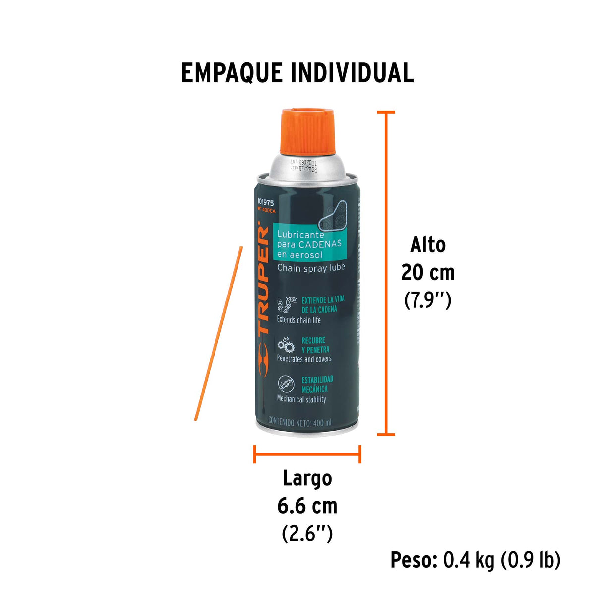 Lubricante de cadenas en aerosol 400 ml, TRUPER, Truper, SKU 101975 — vista 5