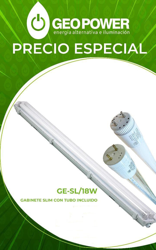 PROMO COMBO GEOPOWER (GAPV SLIM) GABINETE SIN PLATINA 1.20 MTS INCLUYE 2 TUBOS T8 18W OPALINO PROM-GE-SL/18W