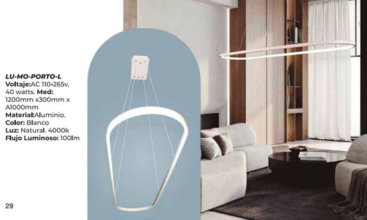 CANDIL COLGANTE DECORATIVO LUMINOR CON DISEÑO OVALO 50 WATTS LU-MO-PORTO-L-50W