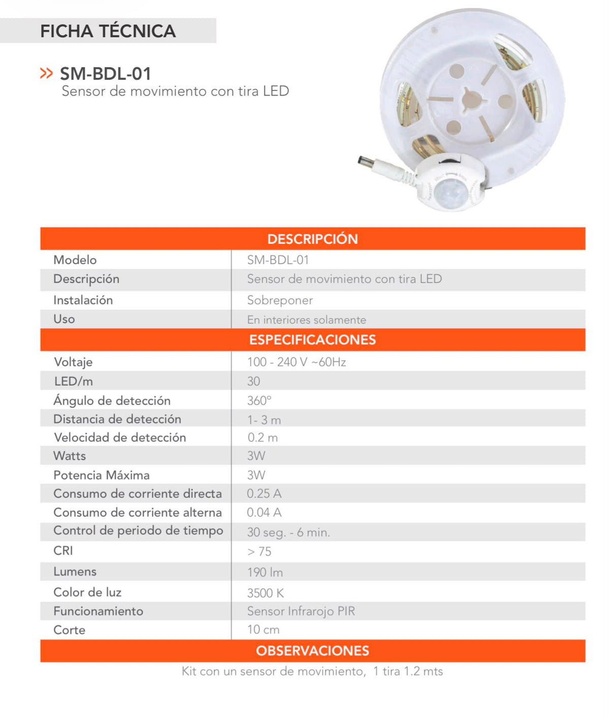 SENSOR DE MOVIMINETO CON TIRA LED PAR ESCALERAS O CLOSETS MARCA TL APPS.