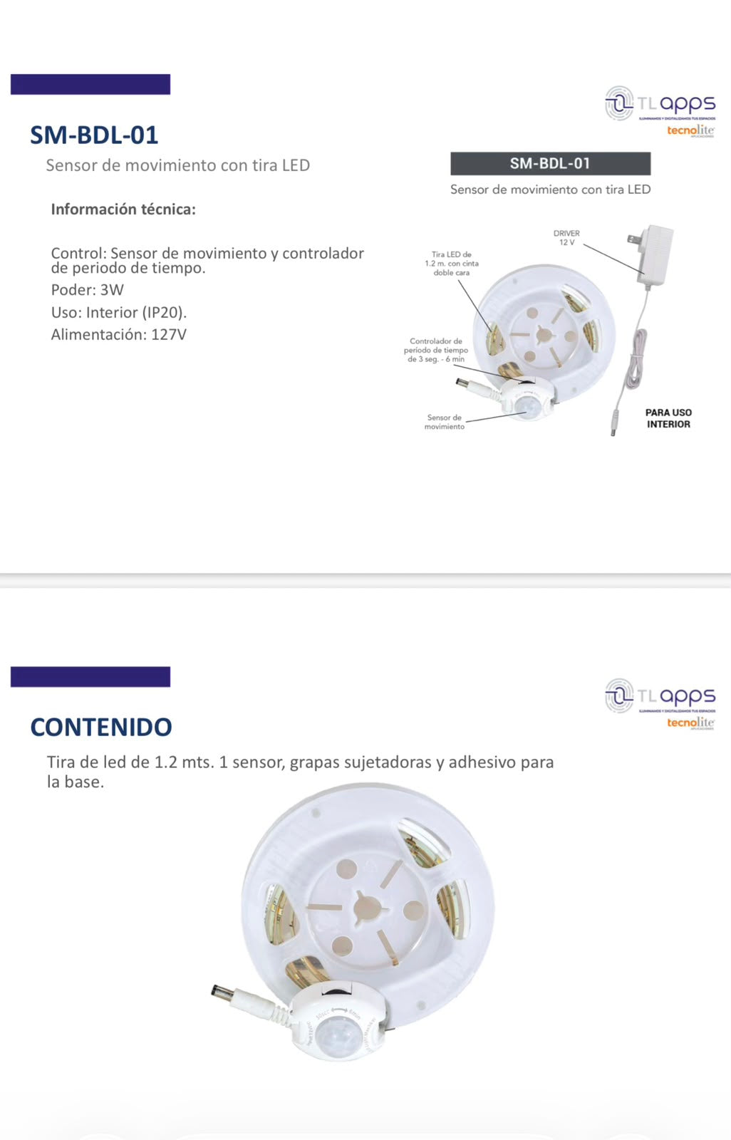 SENSOR DE MOVIMINETO CON TIRA LED PAR ESCALERAS O CLOSETS MARCA TL APPS.