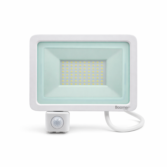 REFLECTOR LED CON SENSOR DE MOVIMIENTO BLANCO 50W 65K LUZ FRÍA BOOMER BLFS-2001-05065