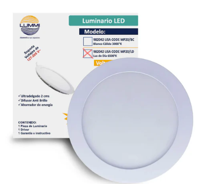 PANEL SLIM CIRCULAR EMPOTRABLE LED LED 20W 22.5CM  1,440LM 65K LUZ FRÍA LUMMI MP20/LD