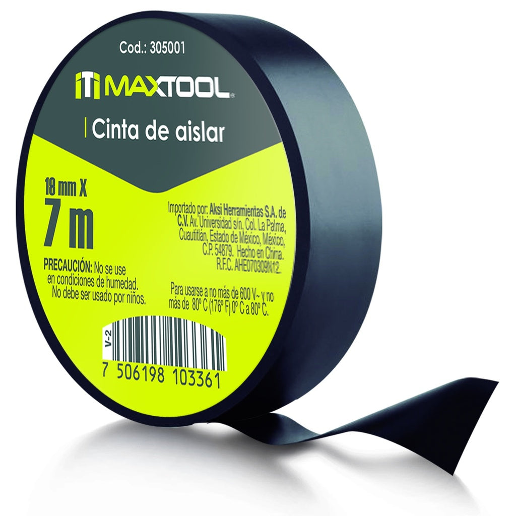 CINTA AISLANTE DE VENIL (NEGRO) 19mm X 7mt. AKSI