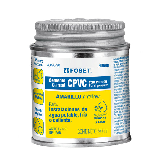 CEMENTO PARA CPVC EN BOTE DE 90 ML BAJA PRESION FOSET 49566 PCPVC-90
