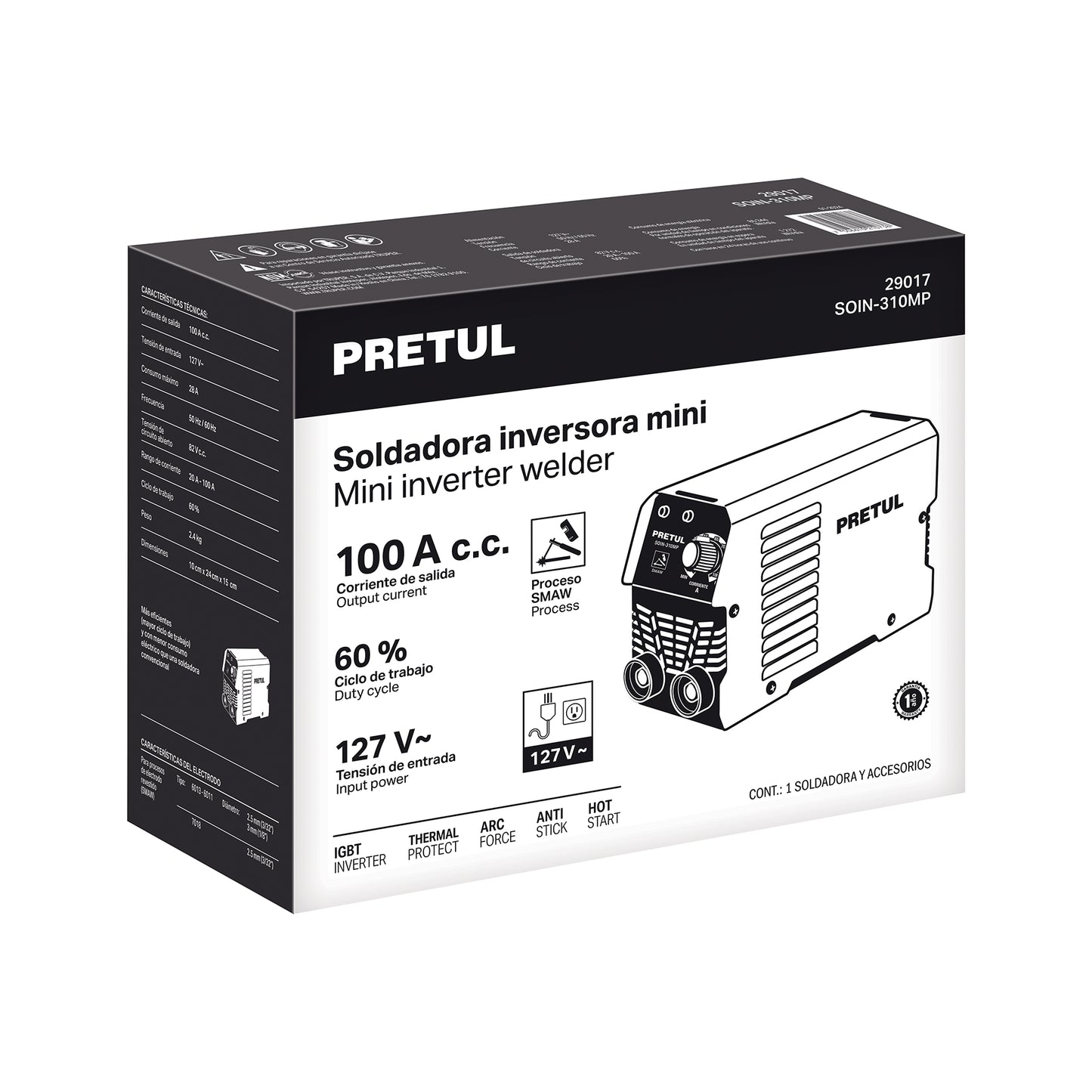 MINI SOLDADORA INVERSA 100A  127V PRETUL 29017 SOIN-310MP