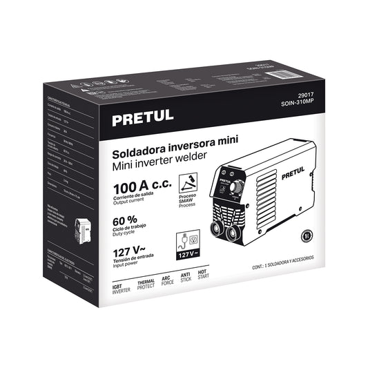 MINI SOLDADORA INVERSA 100A  127V PRETUL 29017 SOIN-310MP