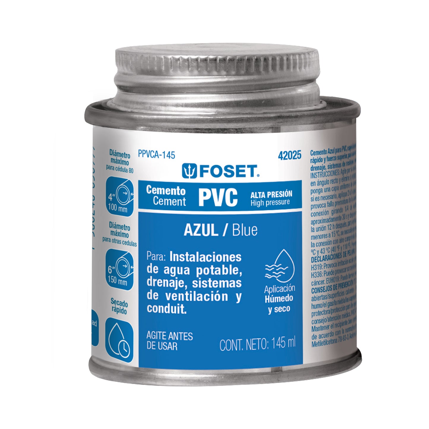 PEGAMENTO AZUL PARA PVC BOTE 145ML FOSET 42025 PPVCA-145