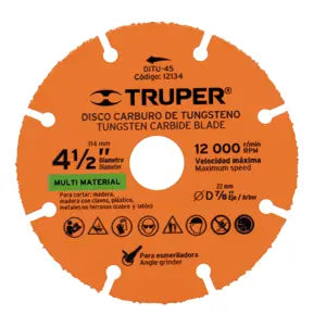 DISCO DE CORTE MULTIMATERIAL CARBURO DE TUNGSTENO 4 1/2" TRUPER 12134 DITU-45