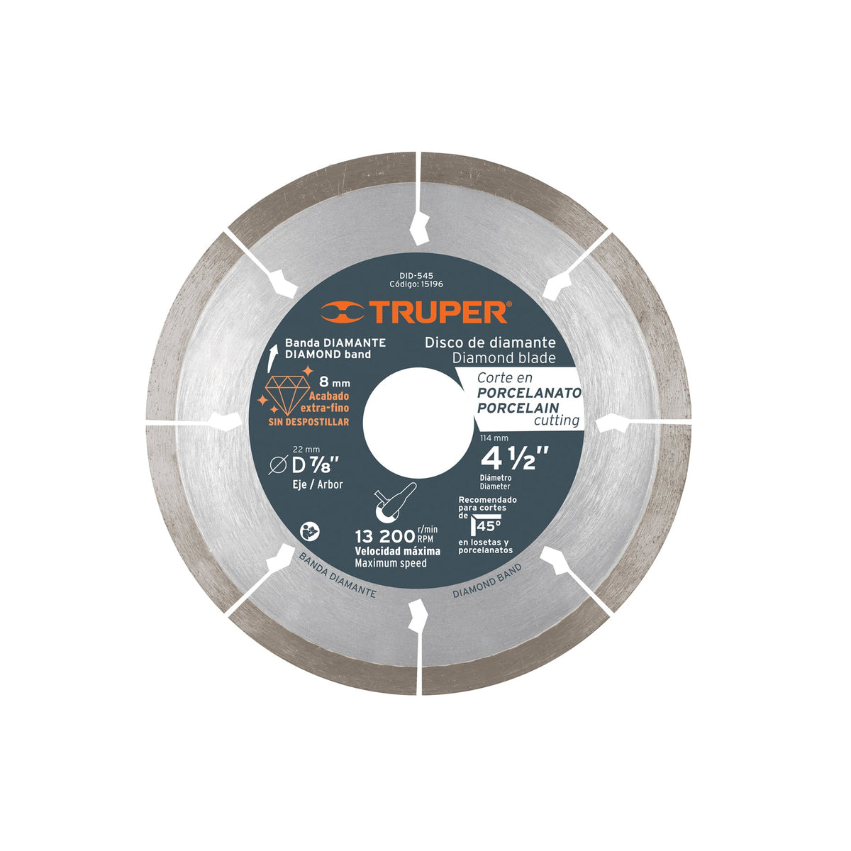 DISCO DE DIAMANTE DE 4-1/2' X 1.3 MM CORTE DE PORCELANATO 15196 DID-545