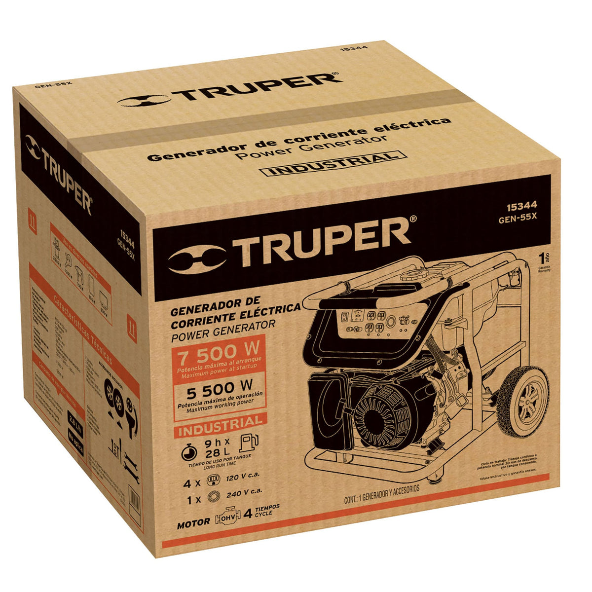 GENERADOR PORTÁTIL 5.5 KW MOTOR A GASOLINA TRUPER 15344 GEN-55X - vista adicional