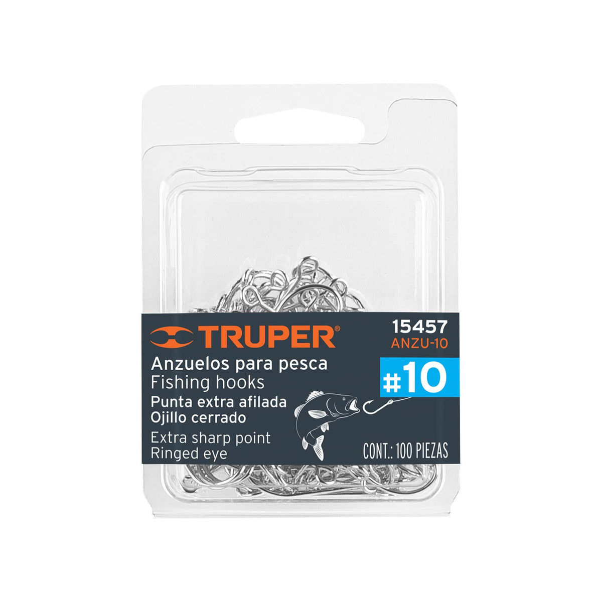 BLÍSTER CON 100 ANZUELOS PARA PESCA # 10 TRUPER 15457 ANZU-10
