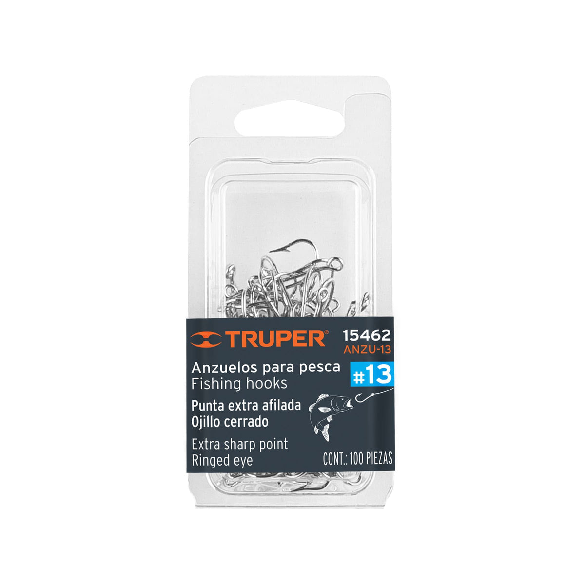 BLÍSTER CON 100 ANZUELOS PARA PESCA # 13 TRUPER 15462 ANZU-13