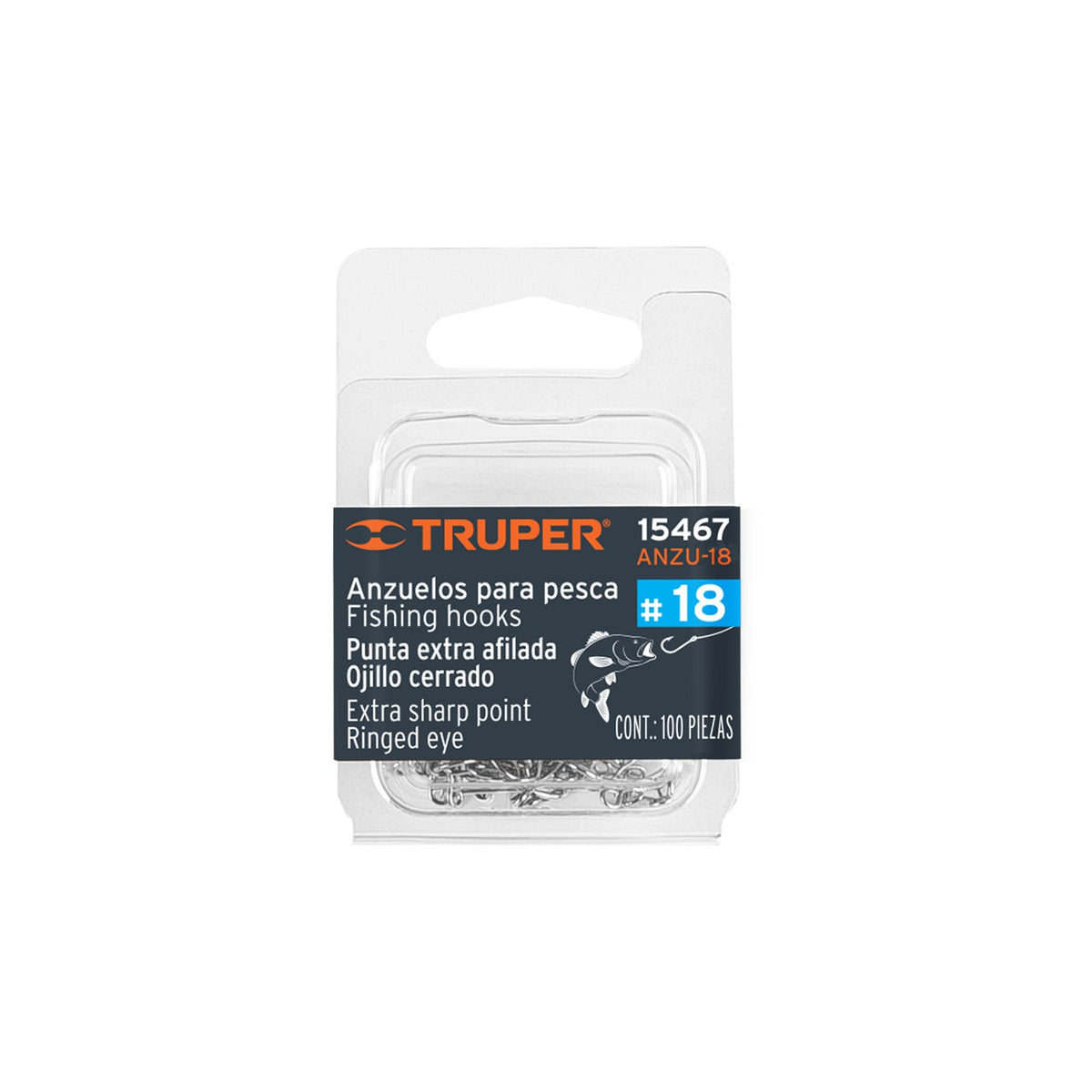 BLÍSTER CON 100 ANZUELOS PARA PESCA # 18 TRUPER 15467 ANZU-18
