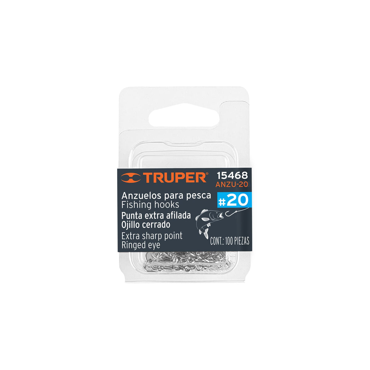 BLÍSTER CON 100 ANZUELOS PARA PESCA # 20 TRUPER 15468 ANZU-20
