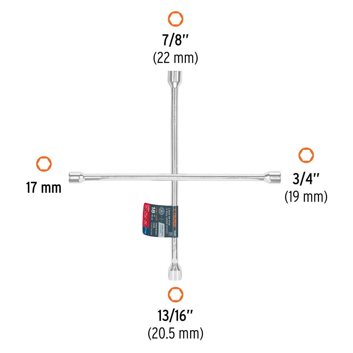 LLAVE DE CRUZ 18' PULIDA Y CROMADA TRUPER 15480 LLCR-18 - vista adicional