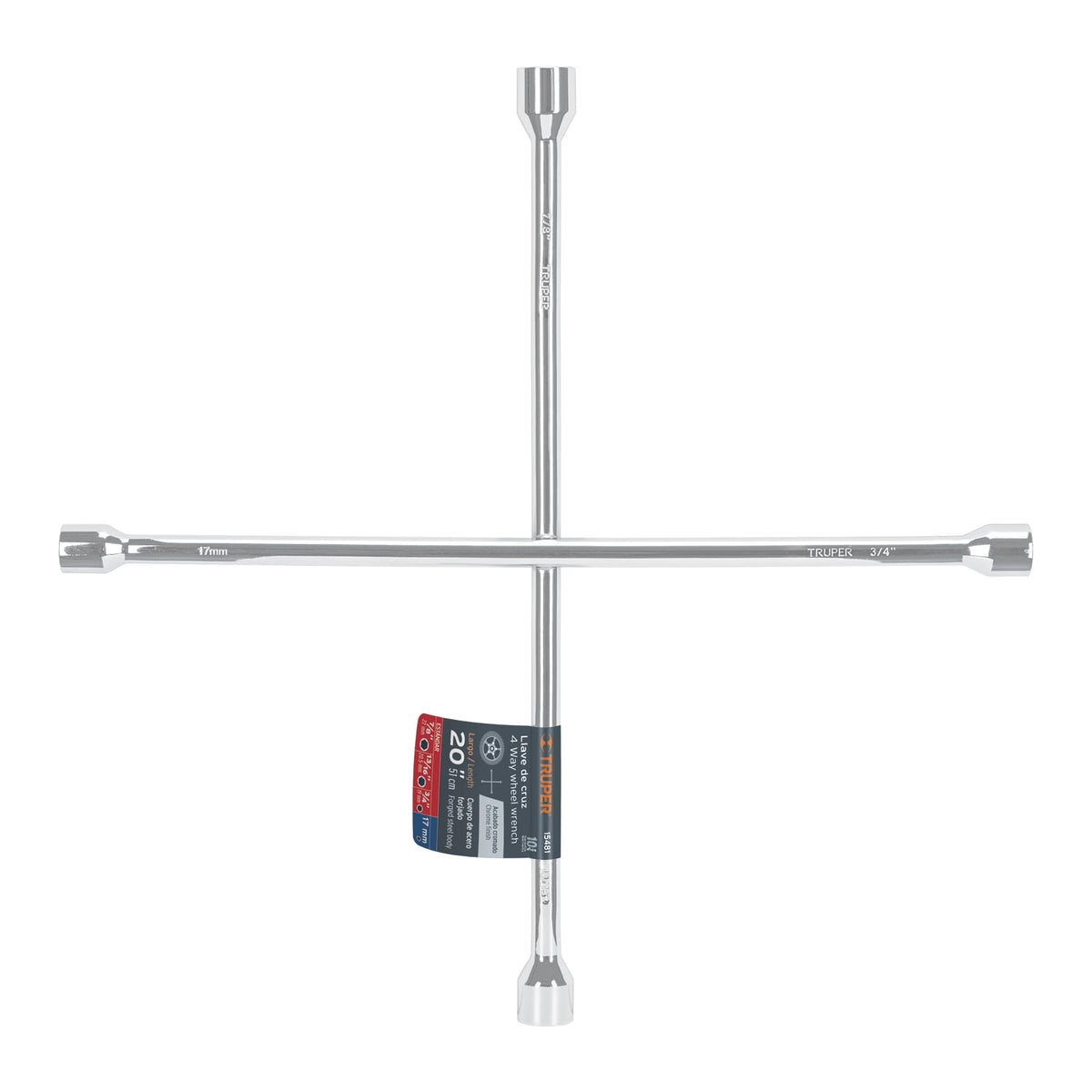 LLAVE DE CRUZ 20' PULIDA Y CROMADA TRUPER 15481 LLCR-20