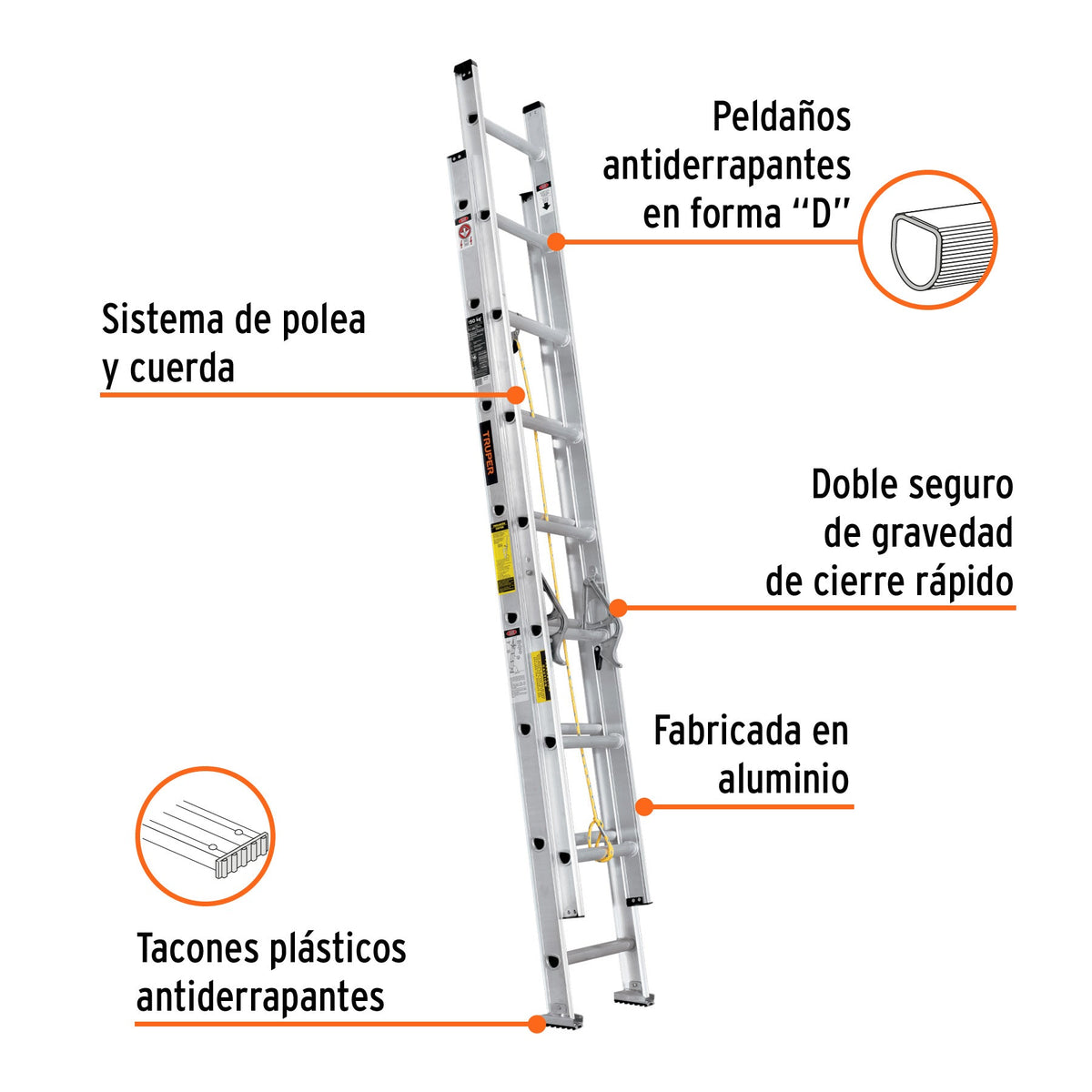 ESCALERA DE EXTENSIÓN TIPO III 16 PELDAÑOS TRUPER 16026 ESE-16 - vista adicional