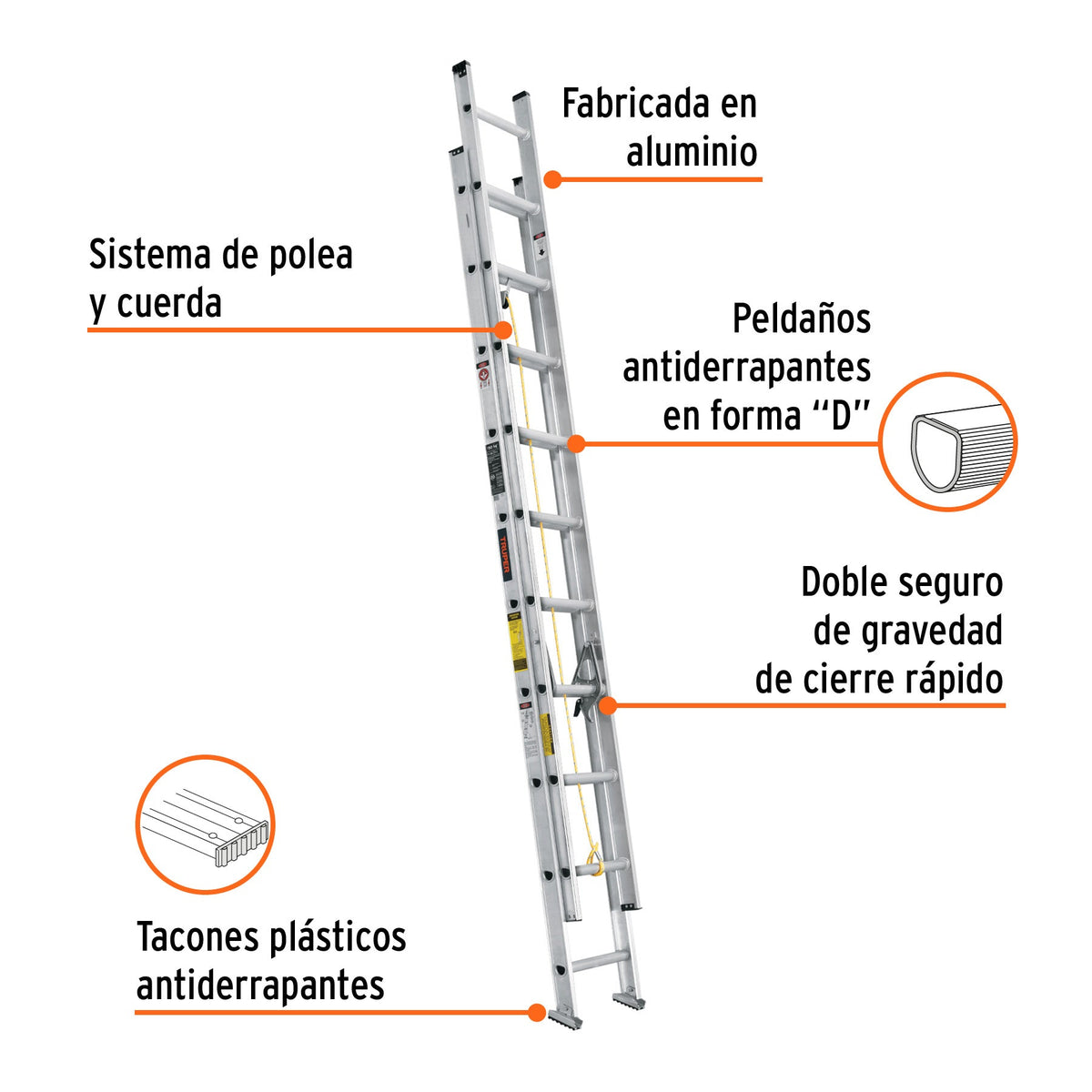 ESCALERA DE EXTENSIÓN TIPO III 20 PELDAÑOS TRUPER 16027 ESE-20 - vista adicional