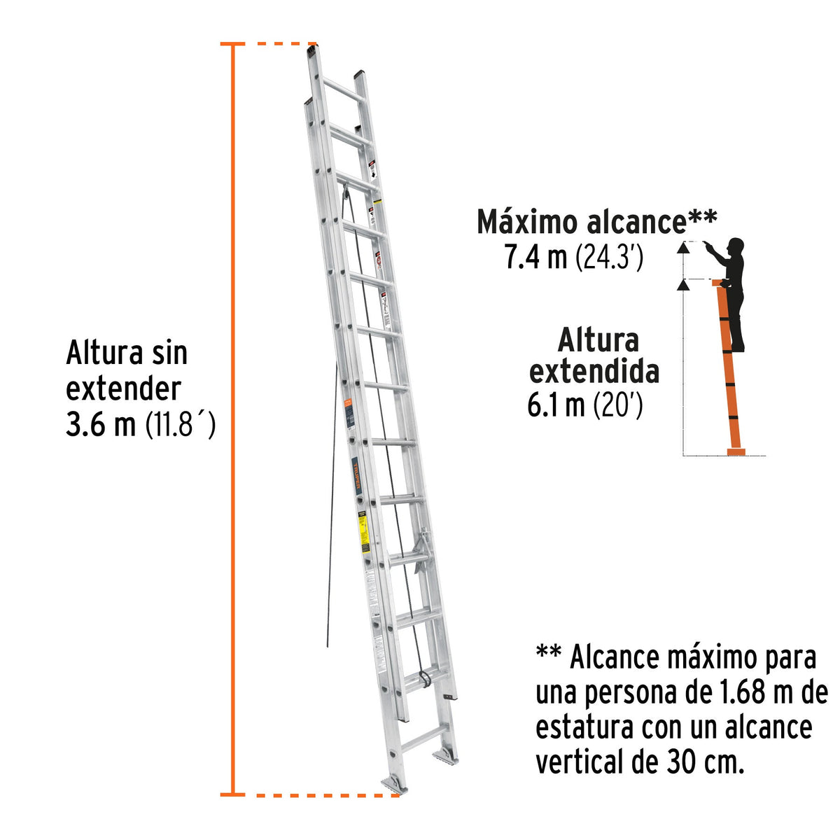 ESCALERA DE EXTENSIÓN TIPO III 24 PELDAÑOS TRUPER 16028 ESE-24 - vista adicional