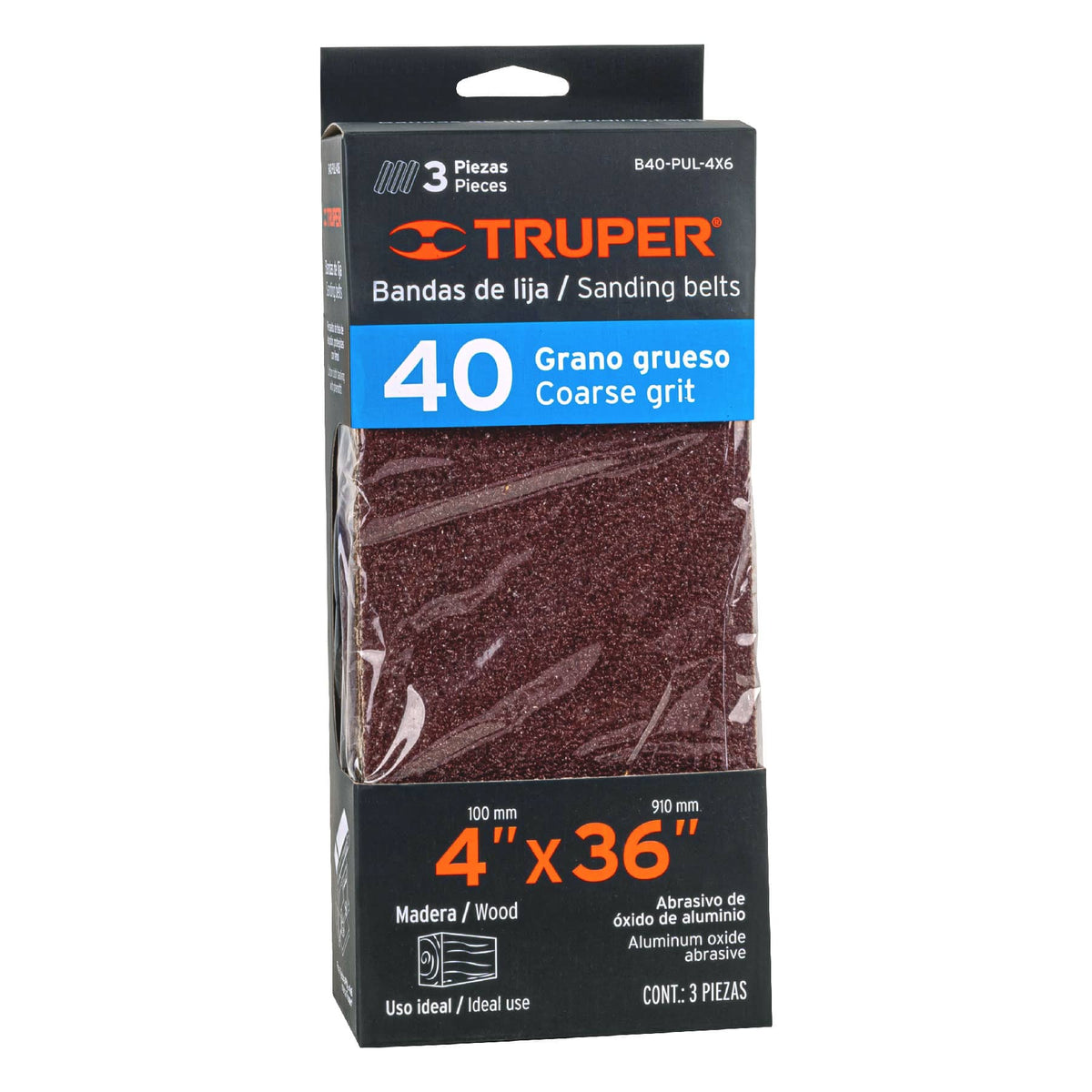 CAJA CON 3 BANDAS DE LIJA 4' X 36' GRANO 40 PARA PUL-4X6T 16167 B40-PUL-4X6 - vista adicional