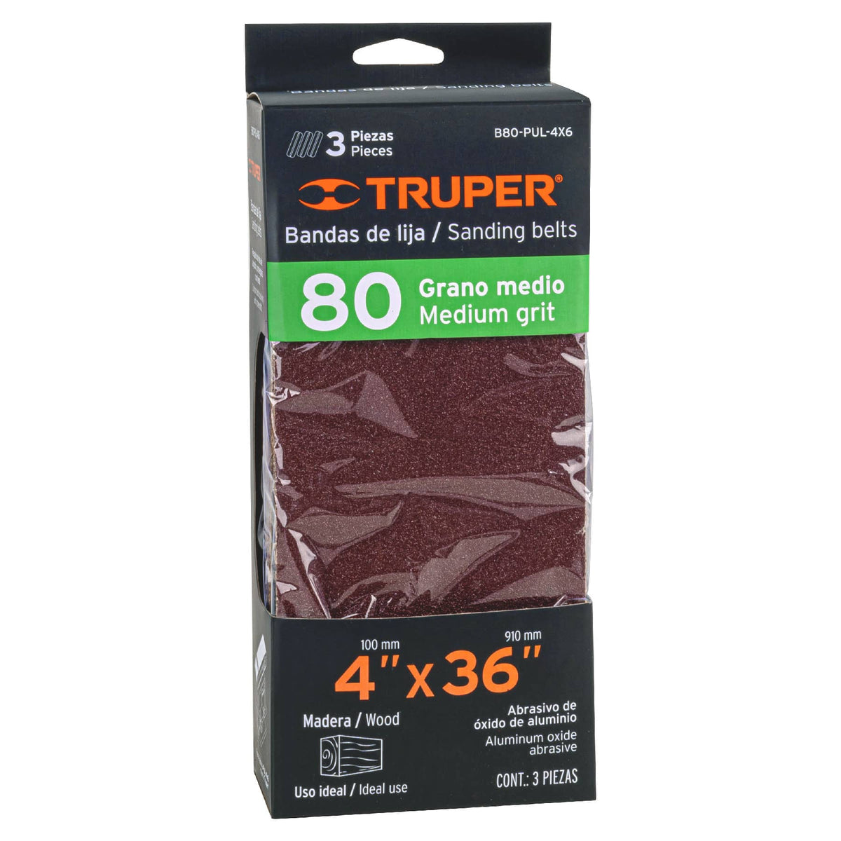 CAJA CON 3 BANDAS DE LIJA 4' X 36' GRANO 80 PARA PUL-4X6T 16171 B80-PUL-4X6 - vista adicional