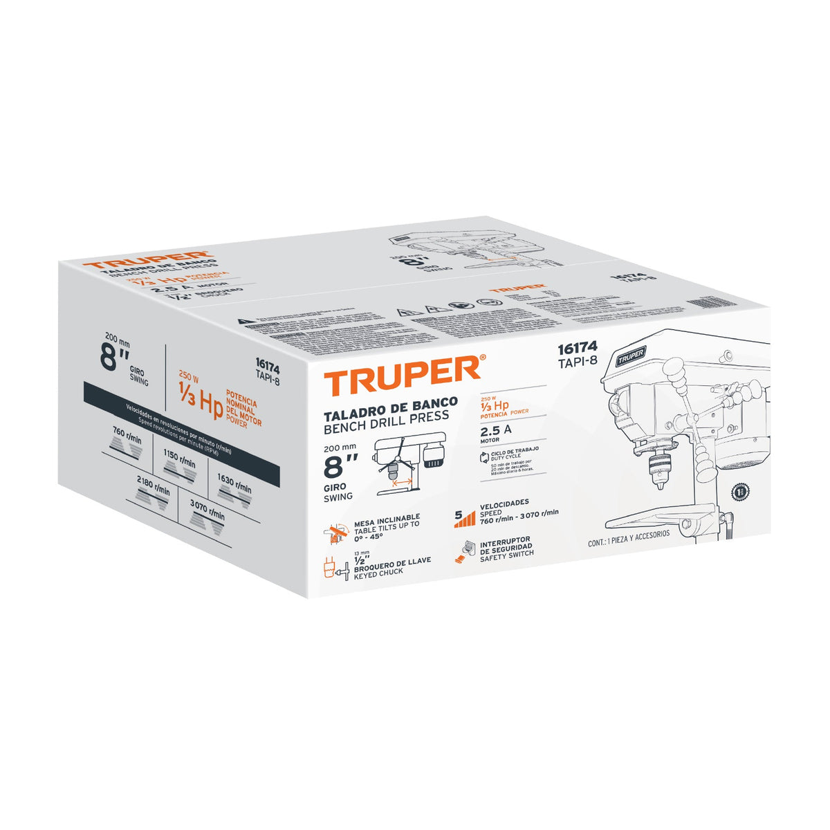 TALADRO DE BANCO 8' 1/3 HP (250 W) BROQUERO 1/2' TRUPER 16174 TAPI-8 - vista adicional