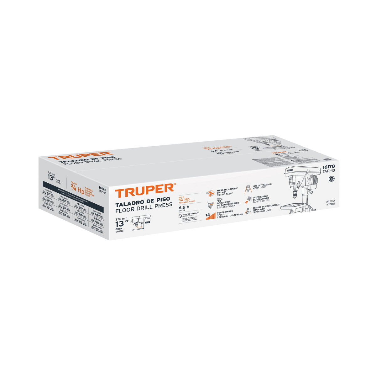 TALADRO DE PISO 13' 3/4 HP (560 W) BROQUERO 5/8' TRUPER 16178 TAPI-13 - vista adicional