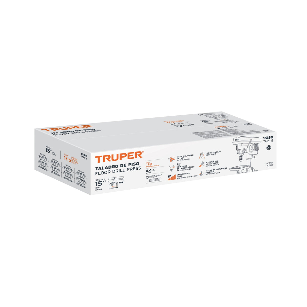 TALADRO DE PISO 15' 1 HP (750 W) BROQUERO 5/8' TRUPER 16180 TAPI-15 - vista adicional