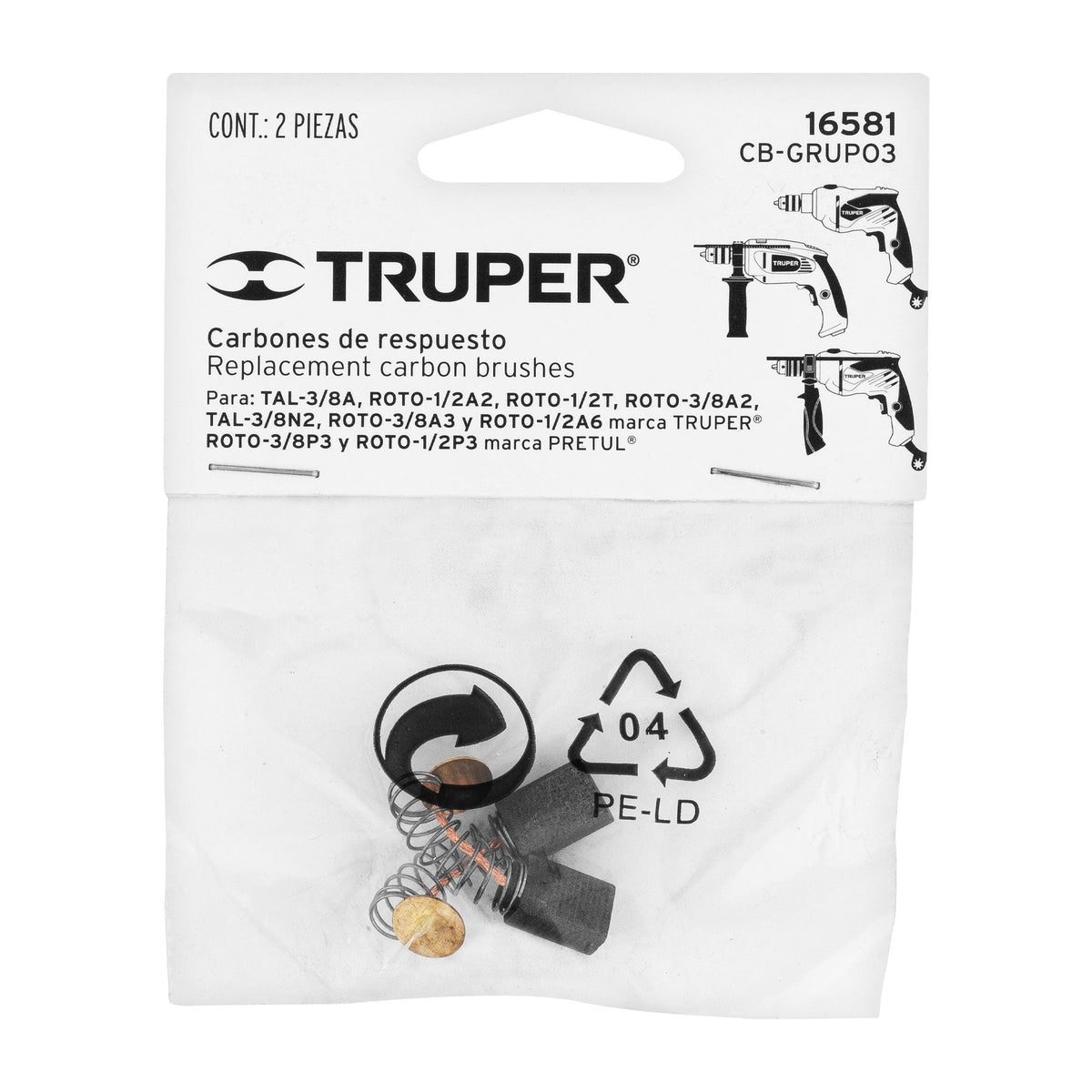 BOLSA CON 2 CARBONES P/ROTOMARTILLOS Y TALADRO GRUPO3TRUPER 16581 CB-GRUPO3