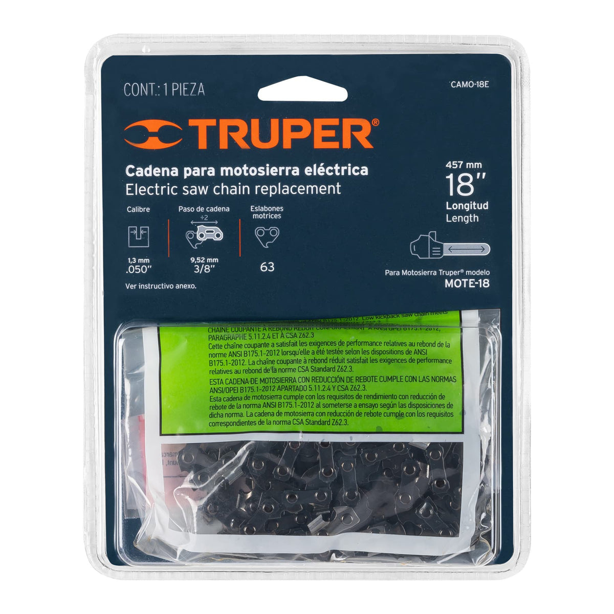 CADENA DE 18' PARA MOTOSIERRA ELÉCTRICA MOTE-18 TRUPER 16629 CAMO-18E