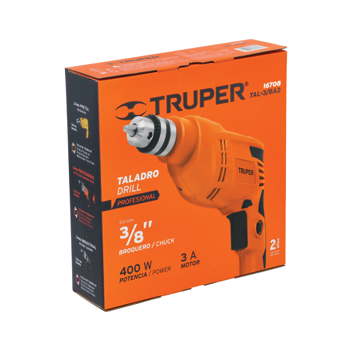 TALADRO/DESTORNILLADOR 3/8' 400W TRUPER PRO 16708 TAL-3/8A2