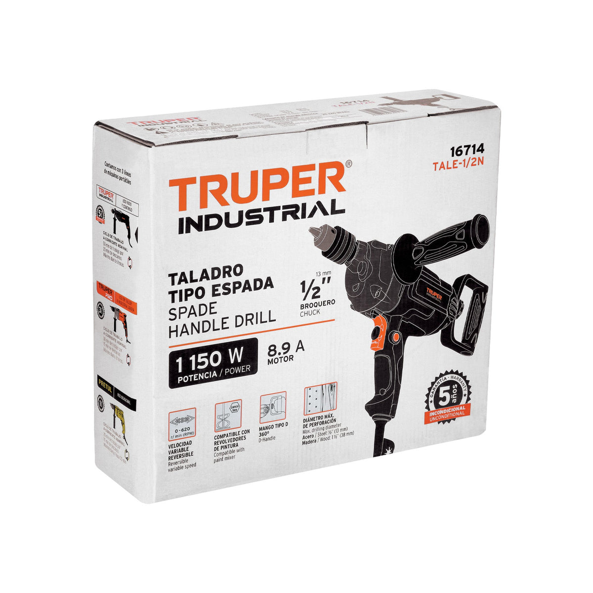 TALADRO/DESTORNILLADOR TIPO ESPADA 1/2' 1150W INDUSTRIAL 16714 TALE-1/2N
