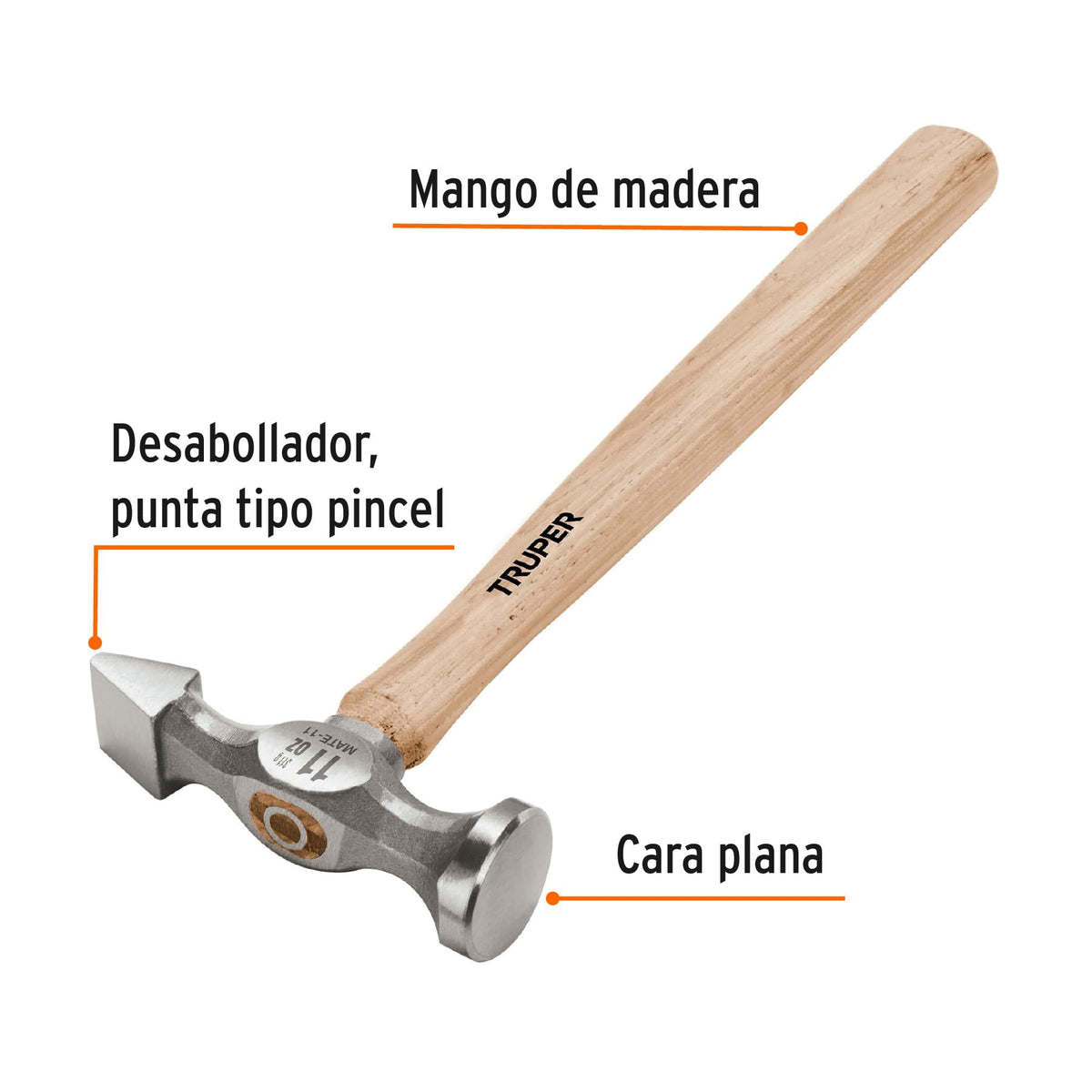 MARTILLO DESABOLLADOR 11 OZ TIPO CINCEL MANGO 12' TRUPER 16870 MATE-11