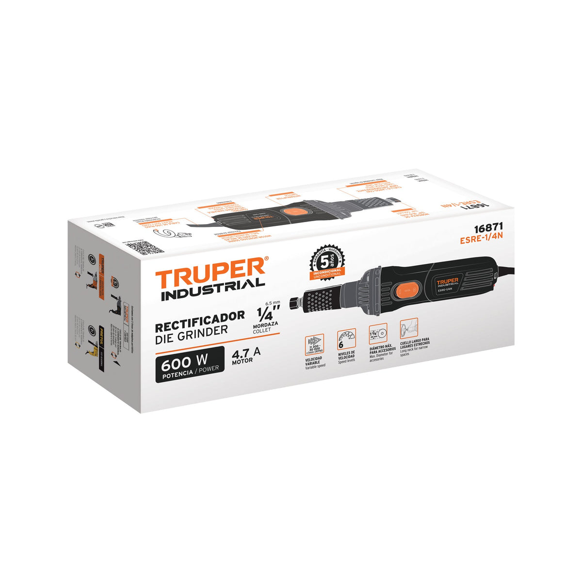 RECTIFICADOR (ESMERIL RECTO) DE 1/4' 600W TRUPER INDUSTRIAL 16871 ESRE-1/4N