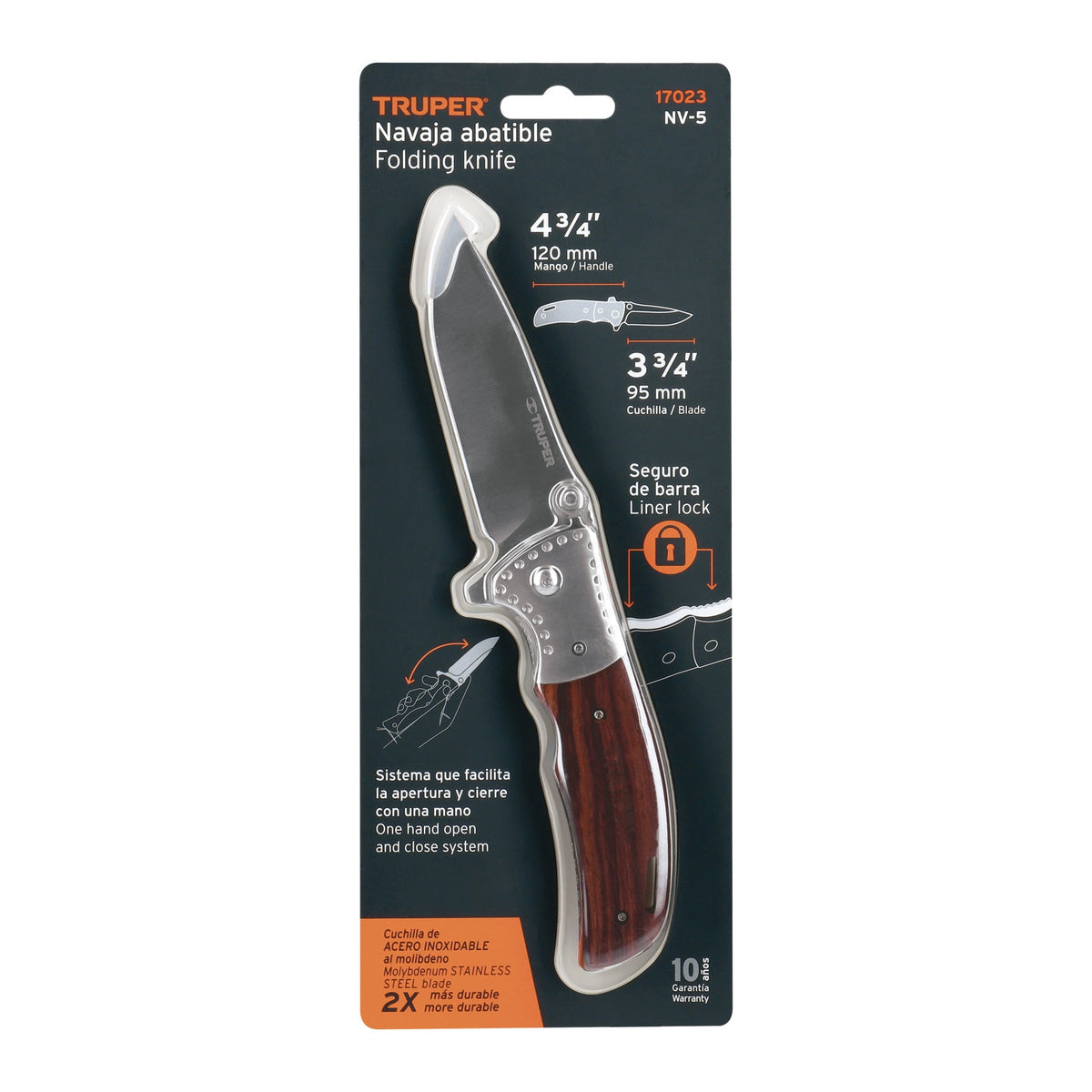 NAVAJA ABATIBLE 4-3/4' MANGO DE MADERA TRUPER 17023 NV-5