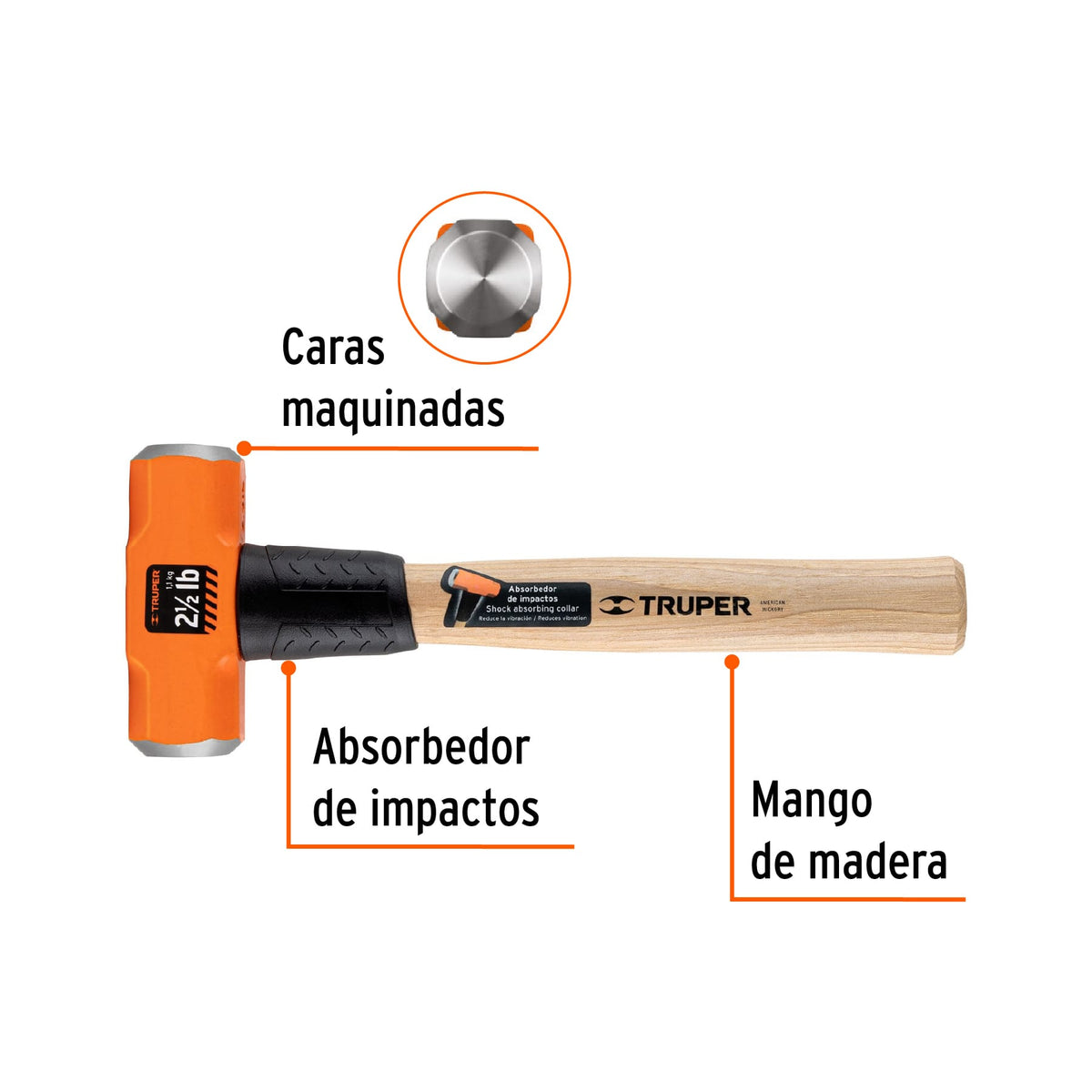 MARRO OCTAGONAL 2.5 LB MANGO DE MADERA 12' TRUPER 17045 MD-2.5M