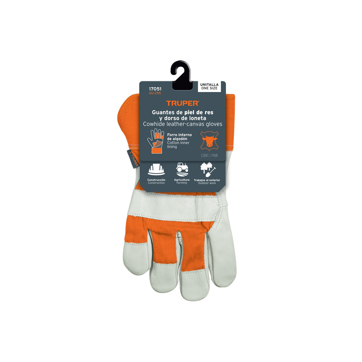 GUANTES DE PIEL DE RES Y DORSO DE LONETA TRUPER 17051 GU-255