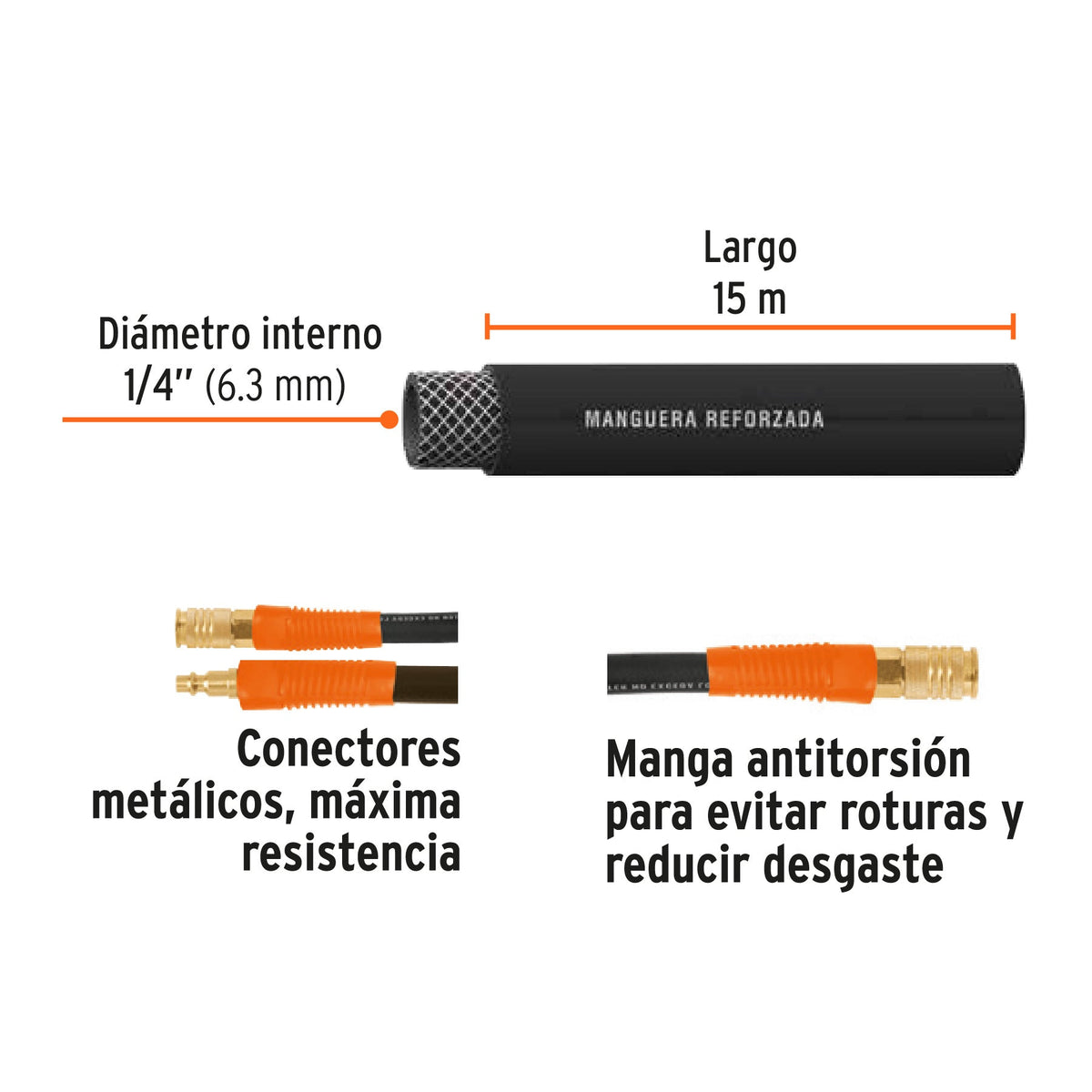 MANGUERA PARA COMPRESOR DE HULE 15M X 1/4' TRUPER 17081 MAN-AP-15-1/4