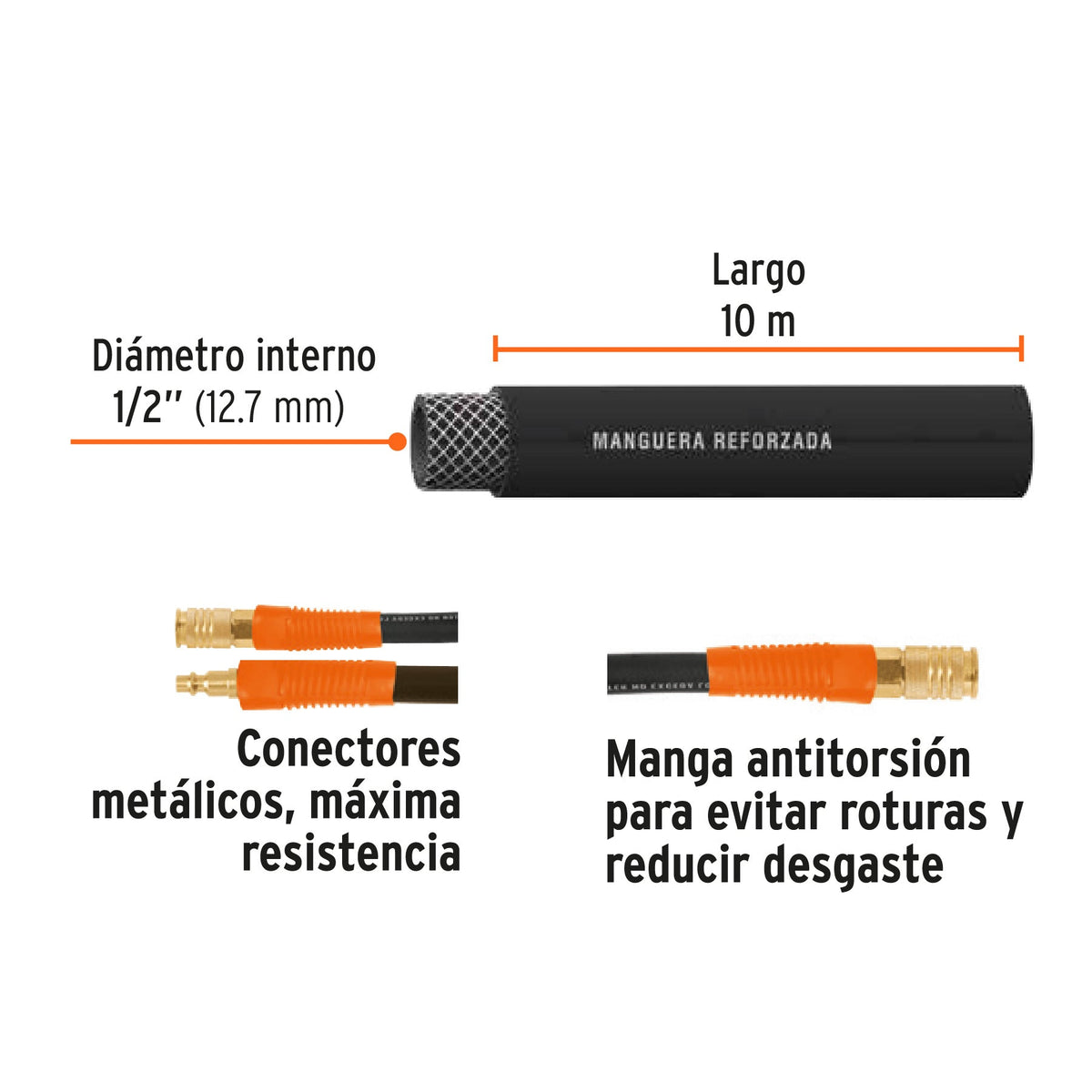 MANGUERA PARA COMPRESOR DE HULE 10M X 1/2' TRUPER 17085 MAN-AP-10-1/2