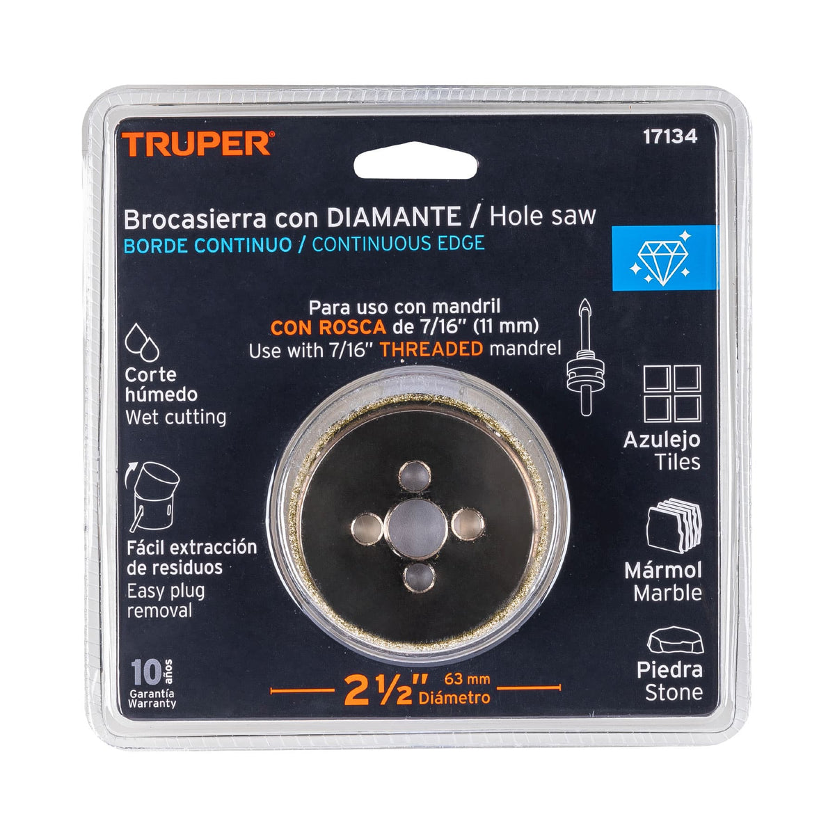 BROCASIERRA DIAMANTE 2-1/2' BORDE CONTINUO TRUPER 17134 COAZ-2-1/2