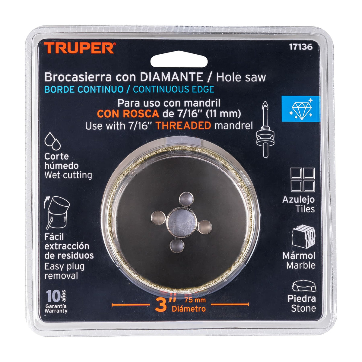 BROCASIERRA DIAMANTE 3' BORDE CONTINUO TRUPER 17136 COAZ-3