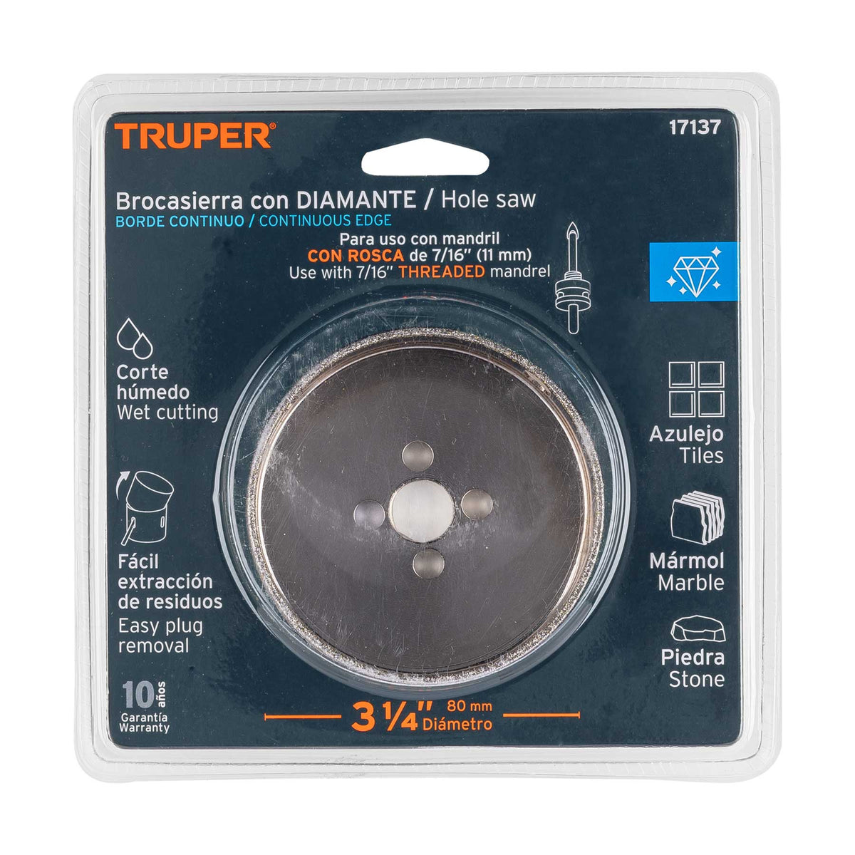 BROCASIERRA DIAMANTE 3-1/4' BORDE CONTINUO TRUPER 17137 COAZ-3-1/4