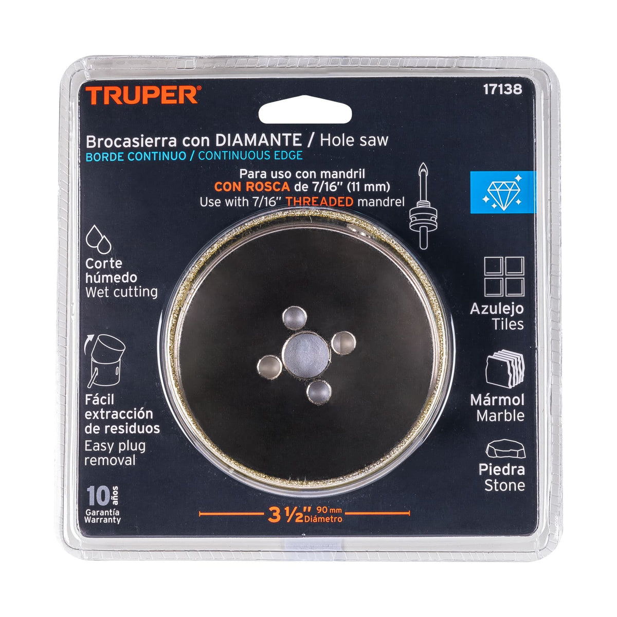 BROCASIERRA DIAMANTE 3-1/2' BORDE CONTINUO TRUPER 17138 COAZ-3-1/2