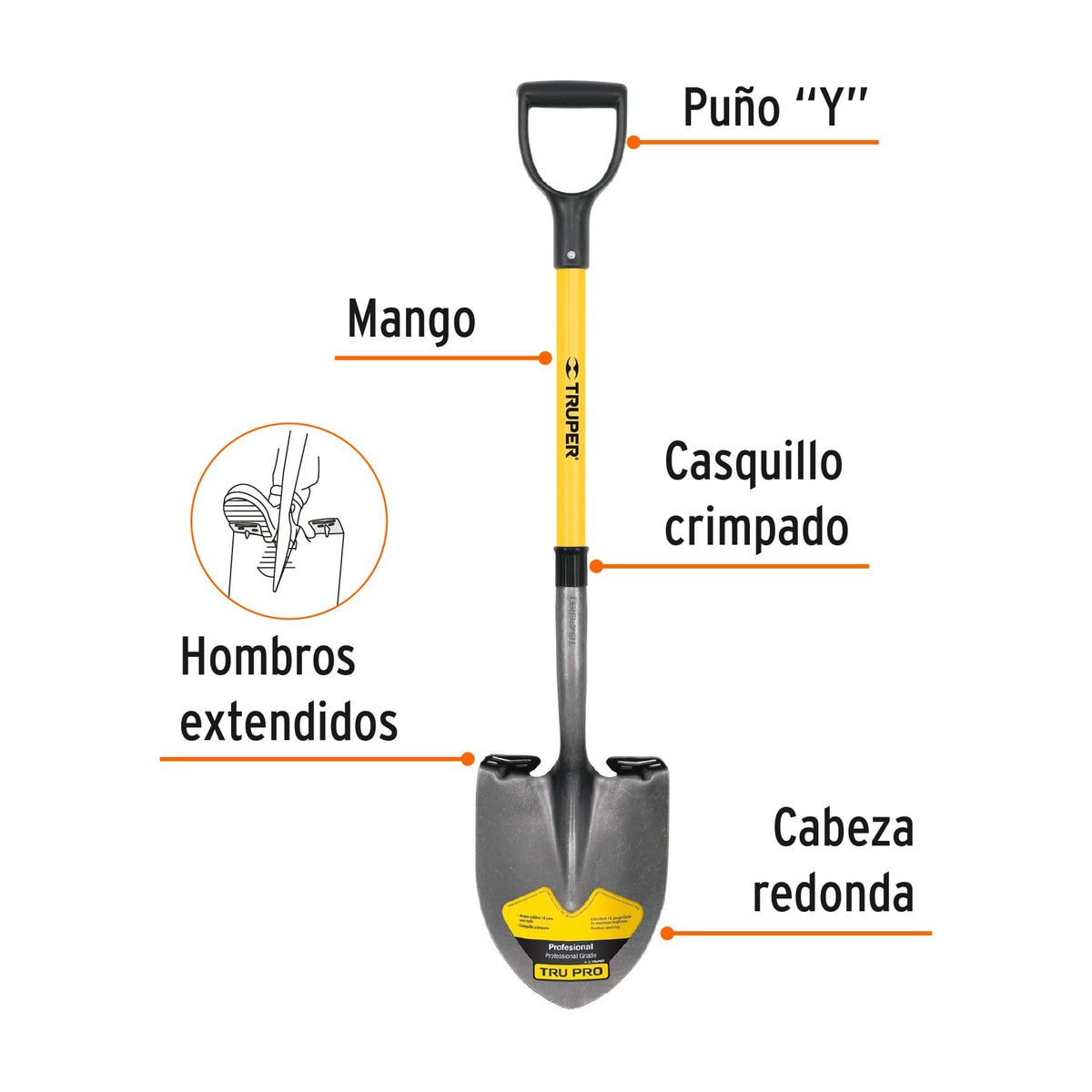 PALA REDONDA TRU PRO PUÑO 'Y' MANGO DE FIBRA DE VIDRIO 17150 PRY-F