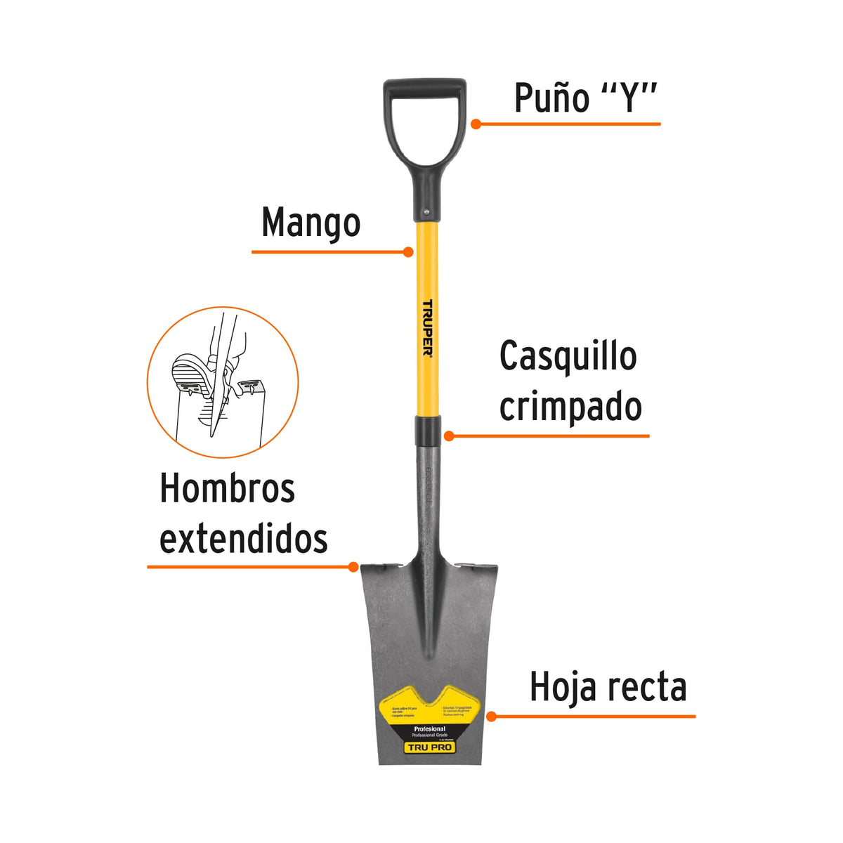 PALA ESCARRAMÁN TRU PRO PUÑO 'Y' MANGO DE FIBRA DE VIDRIO 17152 PES-F
