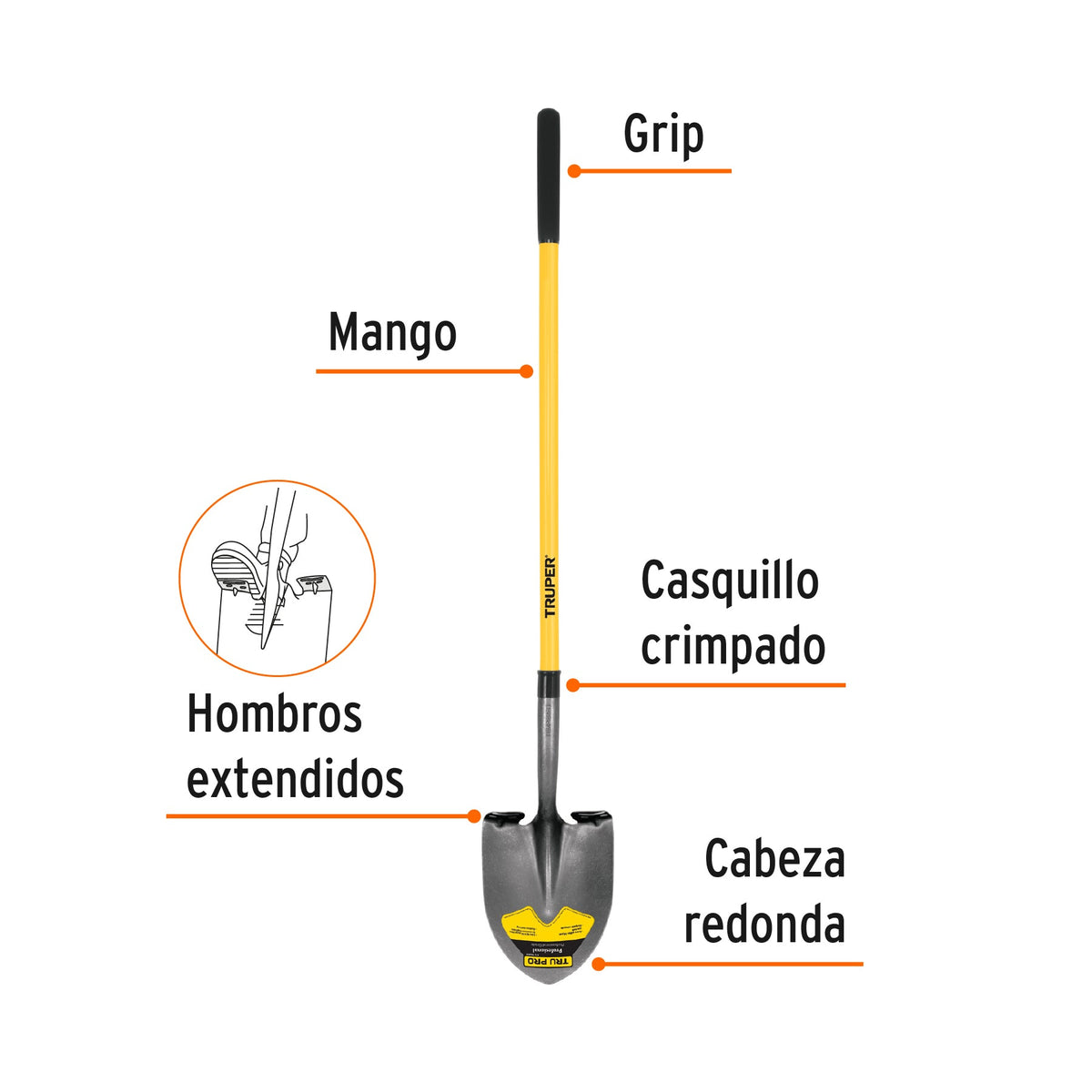 PALA REDONDA TRU PRO MANGO LARGO DE FIBRA DE VIDRIO 48' 17166 PRL-F