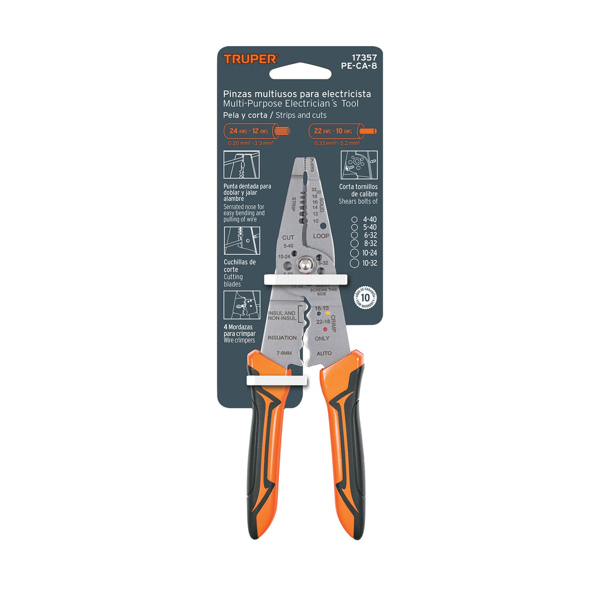 PINZA 8' PELA CABLES 24 A 12 AWG TRUPER 17357 PE-CA-8