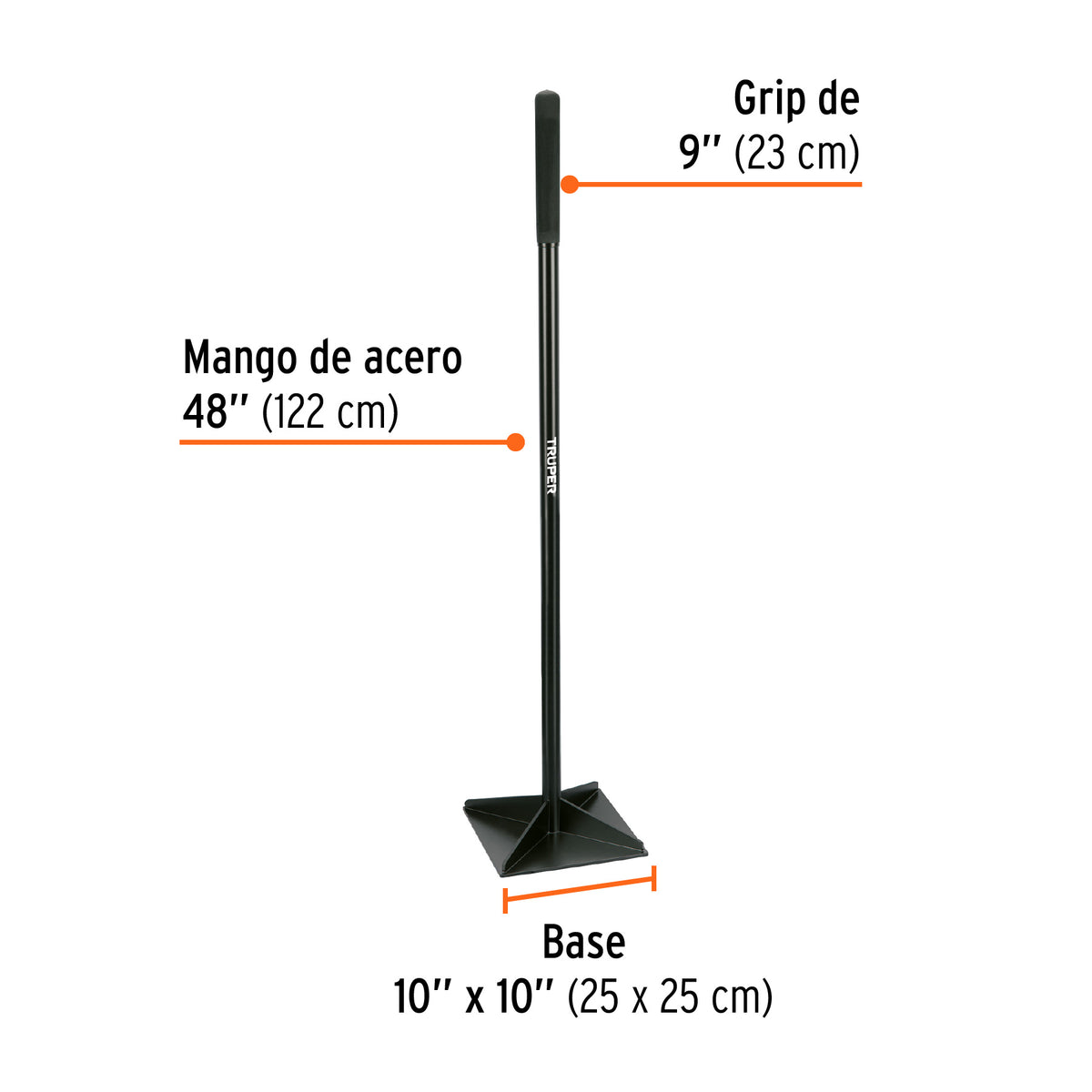 PISÓN 10' X 10' CON MANGO DE ACERO DE 48' TRUPER 17473 KR-2L
