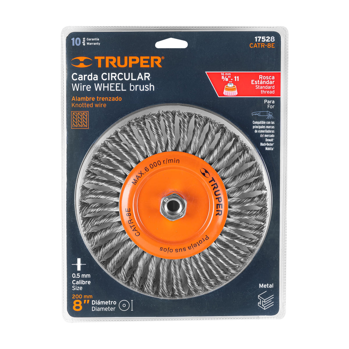CARDA CIRCULAR 8' ALAMBRE TRENZADO EJE 5/8'-11 TRUPER 17528 CATR-8E